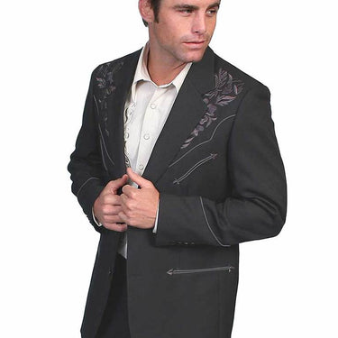 Men's Polyester Tonal Charcoal Floral Embroidered Western Blazer by Scully Leather P-733