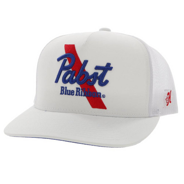 Pabst Blue Ribbon White 5-Panel Trucker with Red / White Logo - OSFA - 2275T-WH