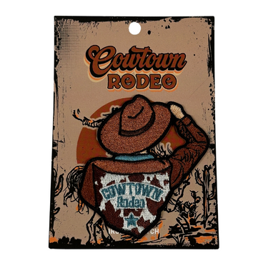Cowtown Rodeo Custom Iron On Patch Brown Hat