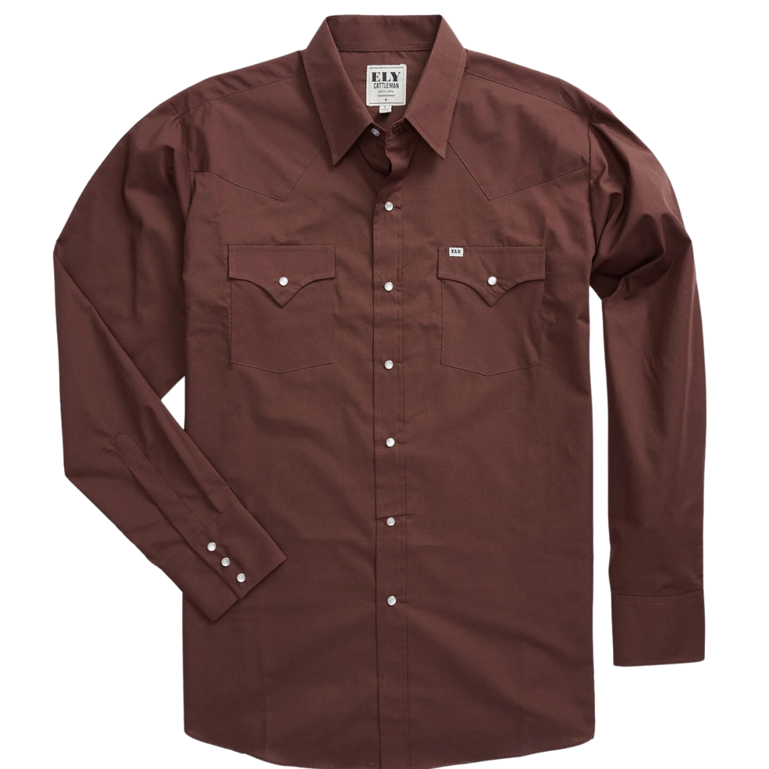 Men's Solid Chocolate Brown Long Sleeve Pearl Snap Shirt Cowtown Cowboy Outfitters Men's Solid Chocolate Brown Long Sleeve Pearl Snap Shirt Cowtown Cowboy Outfitters