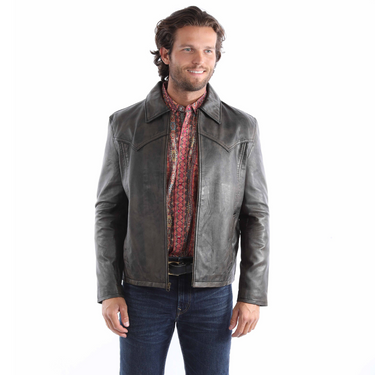 Men's Brown Leather Zip Front Jacket By Scully 2064-312
