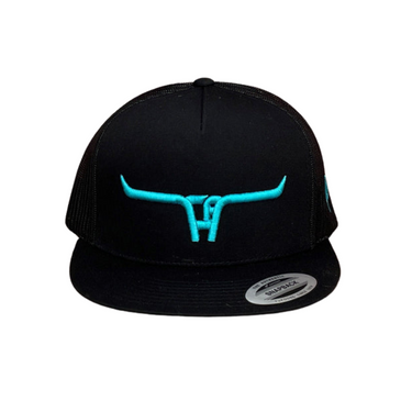 "Cactus Alley Longhorn" Turquoise Puff Mesh Snapback Cap By Cactus Alley Hat Co