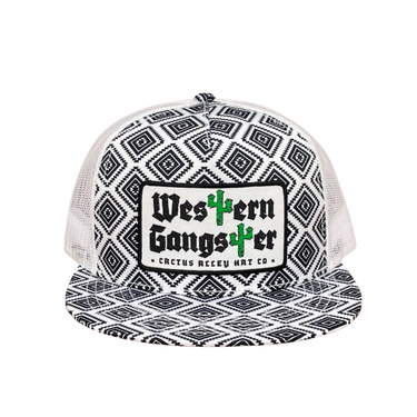 "Western Gangster" - Black/White Aztec, Snapback Cap By Cactus Alley Hat Co