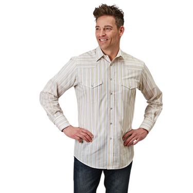 Men's Long Sleeve White/Cream Striped Shirt 01-001-0144-0365 WH