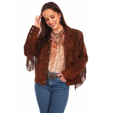 Women's Brown Suede Fringe Jacket By Scully L1080-125