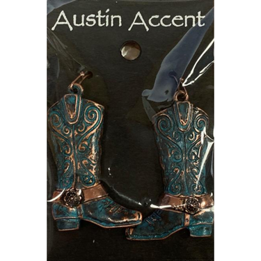 Turquoise and Copper Cowboy Boot Earrings ER-C50C