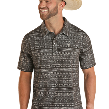 Men's Short Sleeve Camo Aztec Snap Knit Polo Shirt by Panhandle TM51T03522