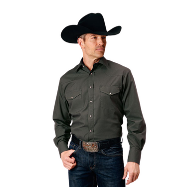 Men's Solid Gray Long Sleeve Western Style Shirt 01-001-0025-1072 GY