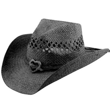 Black Straw Hat with Heart OSFM R50 BLK