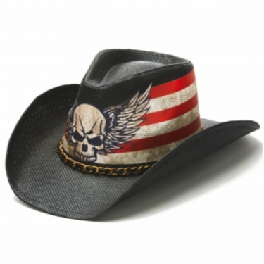 Skull and Flag Straw Cowboy Hat R17