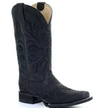 Women's Black Embroidery Narrow Square Toe Boot by Corral L5464