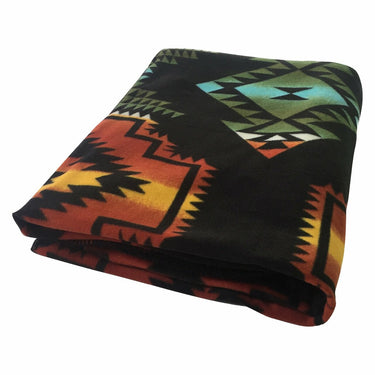 Native Pattern Fleece Western Blanket in Black, Turquoise, and Rust 1066