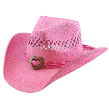 Pink Straw Cowboy Hat with Heart OSFM R50 Pink