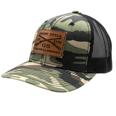 Camo Leather Logo Baseball Cap by Grunt Style GS3865