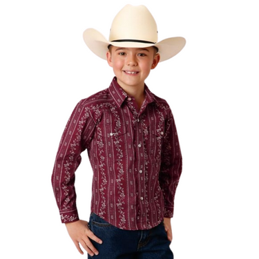 Boy's Red Strip Long Sleeve Western Snap Shirt By Roper 01-030-0019-3063 RE