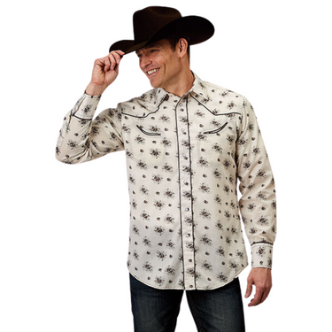 Men's Long Sleeve Vintage Floral Western Snap Shirt by Roper 01-001-0086-0352 WH