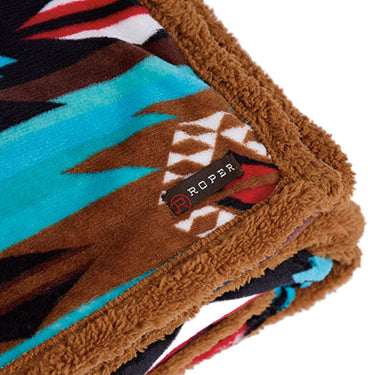 Turquoise and Brown Aztec Printed Fleece Blanket 03-106-0355-6500 GR