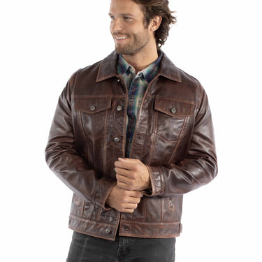 Men's Leather Scully Jean Jacket in Brown 1055-192