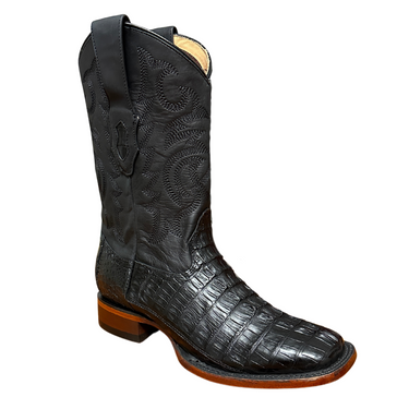 Men's Caiman Tail Wide Square Toe Boot In Black 8220105