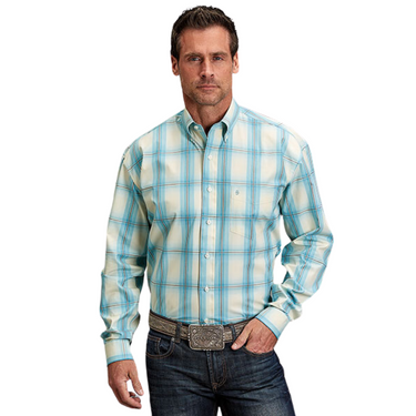 Men's Long Sleeve Aqua Ombre Button Shirt by Stetson 11-001-0579-2043 BU