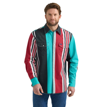 Men's Wrangler Brushpopper Vintage Multi-Colored Long Sleeve Stripe Western Shirt 112353271