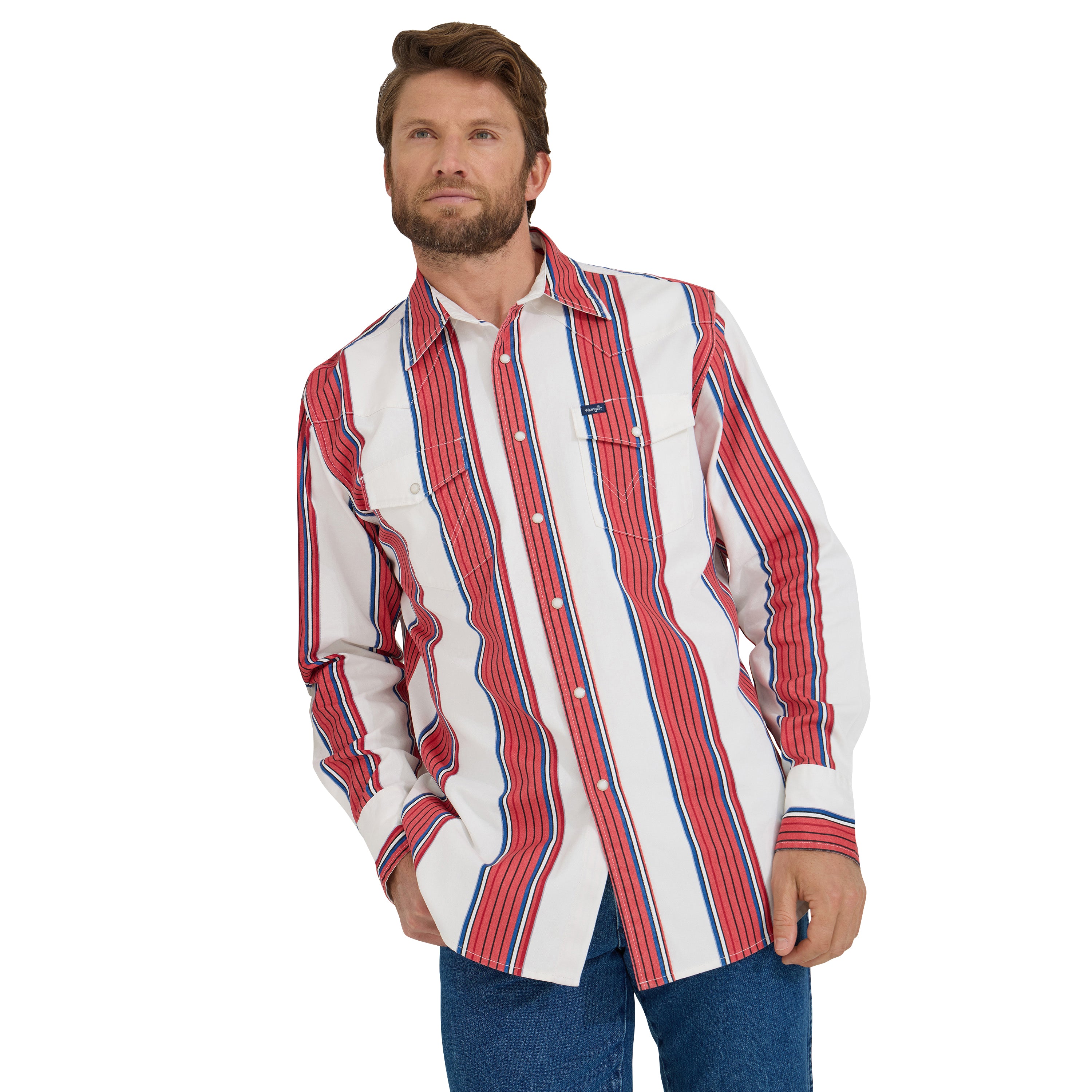 Wrangler® Red Brushpopper Vintage Inspired Long Sleeve Shirt