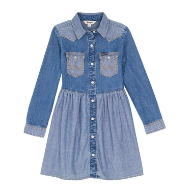 Girls Western Snap Dress - Mid Denim 112367396