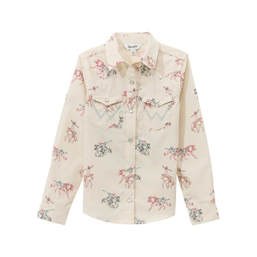 Girls' Cowgirl Pattern Snap Long Sleeve Shirt 112371871