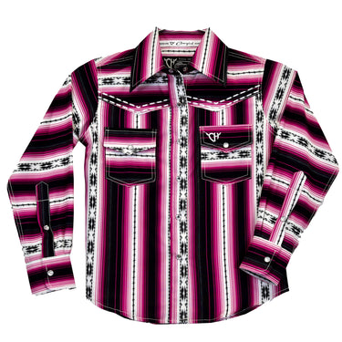 Girl's Striped Serape Long Sleeve Shirt in Black/Pink 425616-010-K