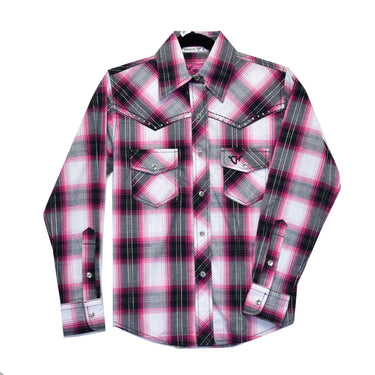 Girl's Pink and Black Plaid Long Sleeve Shirt 425631-010-K