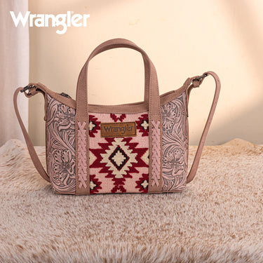 Wrangler Pink Tooled Aztec Pattern Print Tote/Crossbody - WG226-8605