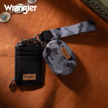 Wrangler Black Camo Print Dual Pouch Wristlet - WG286-W0051