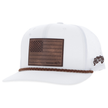 Liberty Roper White 6-Panel Trucker with Leather Flag Patch - 2510T-WH