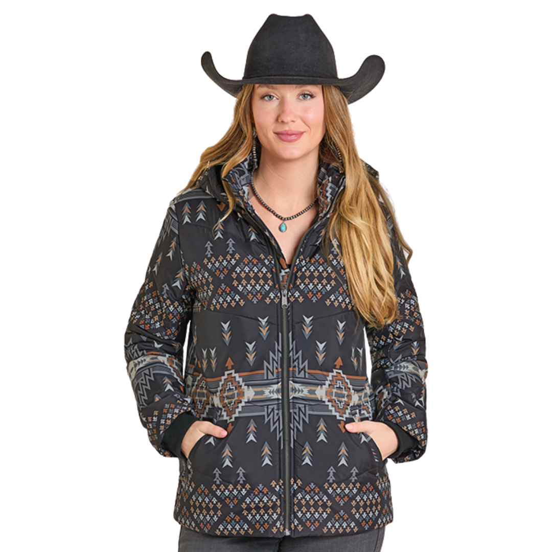 Women's Aztec Hooded Puffer Jacket DW92C06854 – Cowtown Cowboy