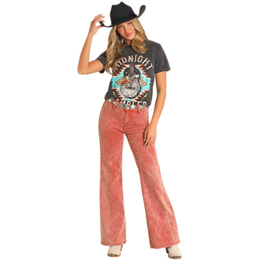 Women's Bargain Bell Rust Button Wide Leg Jean by Rock & Roll BW8PD04758