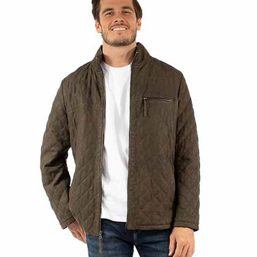 Men's Olive Quilted Zipper Leather Jacket 2105