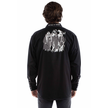 Men's "Justice Is Coming" Embroidered Long Sleeve Shirt P-919