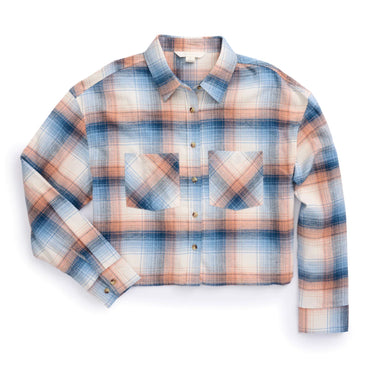 Women's Navy/Orange Cropped Button Flannel 321061