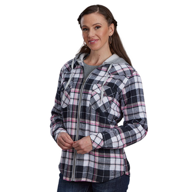 Women's Pink/Black Plaid Flannel Lined Zip Up Hoodie