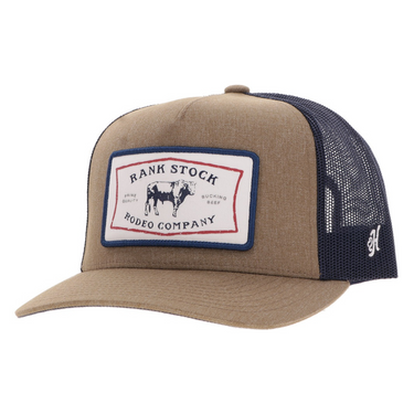 Rank Stock Tan / Navy 5-Panel Trucker with White - 2561T-TNNV