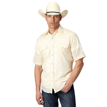 Men's Short Sleeve Cream Diamond Print Snap Shirt by Roper 01-002-0019-4065 WH