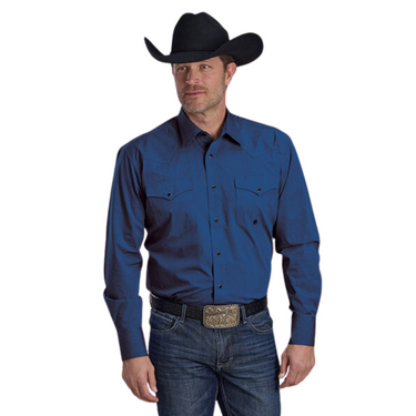 Men's Cobalt Solid Long Sleeve Pearl Snap Shirt