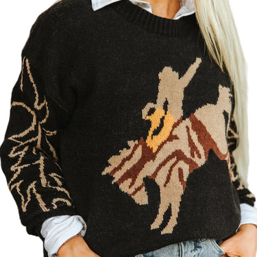 Women's Black Rodeo Boot Stitch Knitted Sweater - JO362-BLK