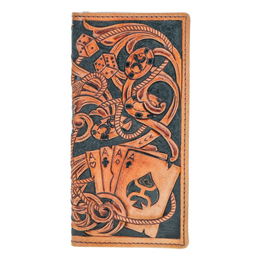 Gambler Tan Playing Card Embossed Rodeo Wallet - HW038-TNBR