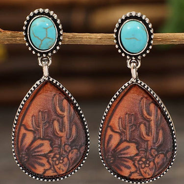 Brown Turquoise and Leather Drop Earrings SP316