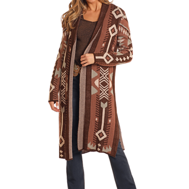 Women's Brown Aztec Sweater Cardigan By Panhandle Slim - BW95T05258