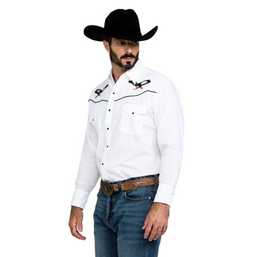 Men's White Eagle Embroidery Long Sleeve Shirt by Ely Walker 15203961-01