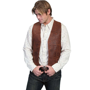 Men's Scully Brown Distressed Leather Vest 503-60