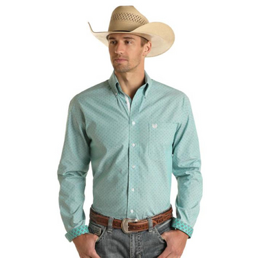Men's Long Sleeve Turquoise Button Down by Panhandle RSMSODR19C