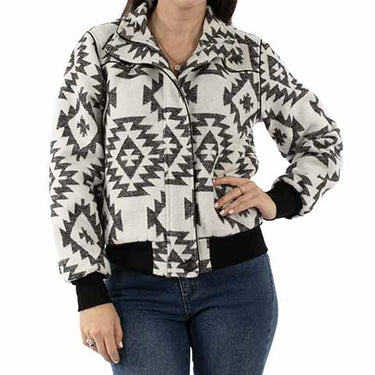 Women's Black & White Aztec Bomber Jacket HC988